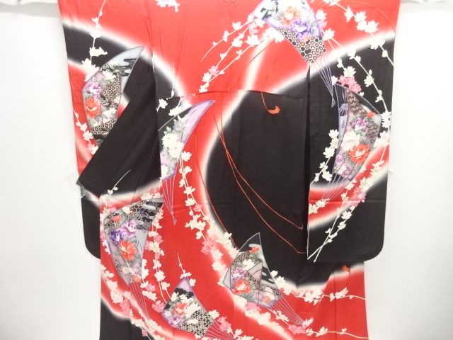 JAPANESE KIMONO / ANTIQUE FURISODE / SILK / FLOWER
